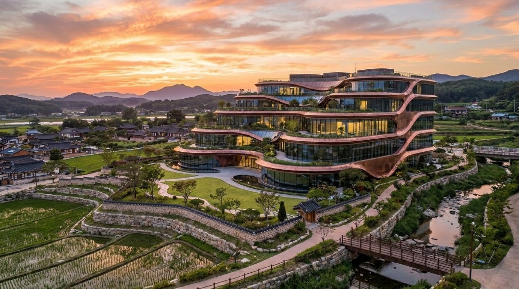 Terraced Copper Pavilion Architectural Concept